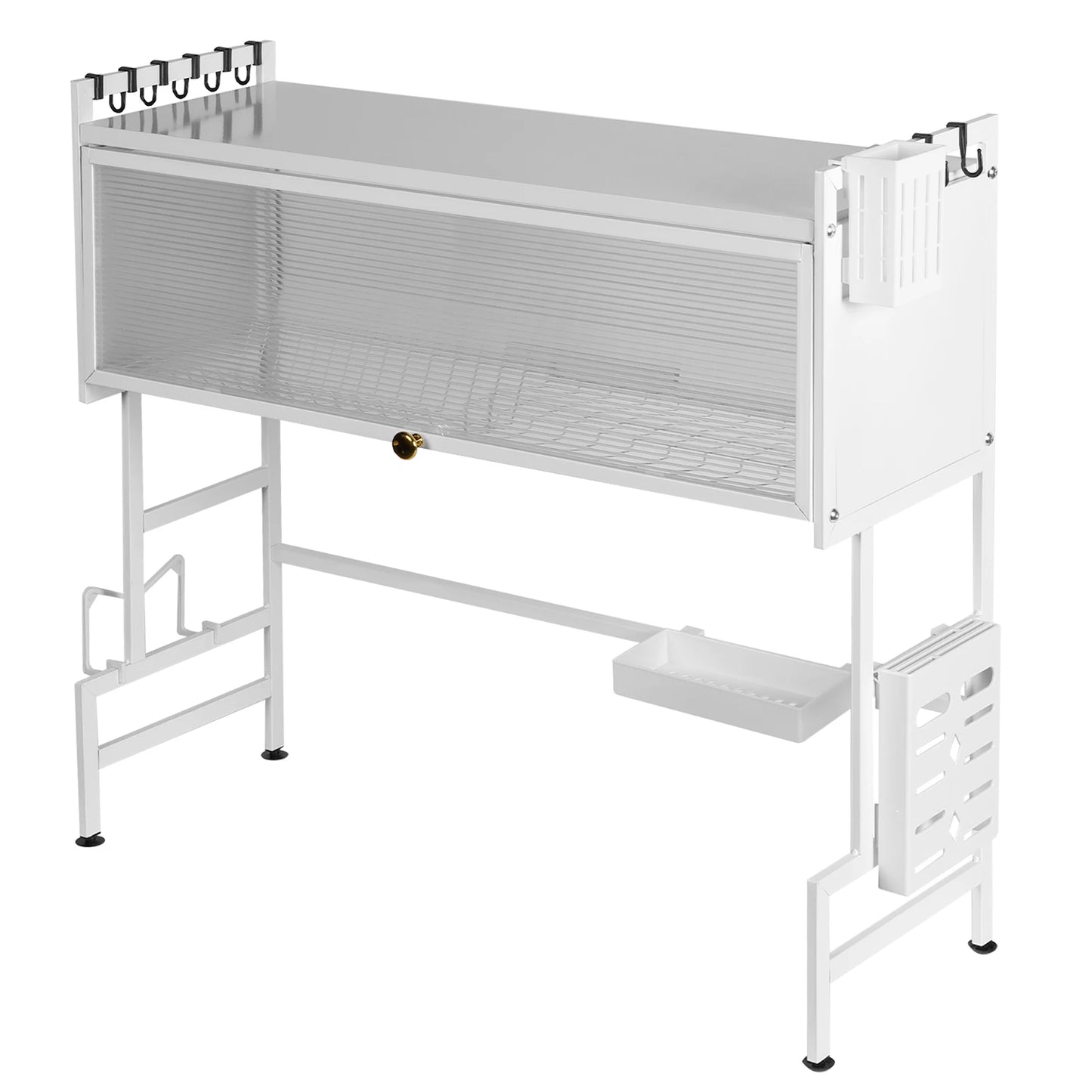 Kitchen Drain Shelf Steel Over The Sink Dish Drying Rack 3-Tier Kitchen Sink Organizer Large Over The Sink Dish Rack with Cover