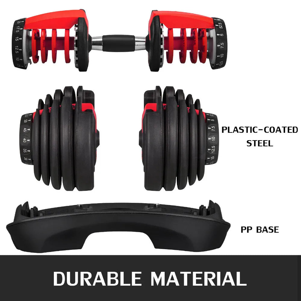 VEVOR Adjustable Steel Dumbbell 24KG 40KG 52.5LBS 90LBS Red Black for Home Gym Arm Muscle Training with QuickLock System