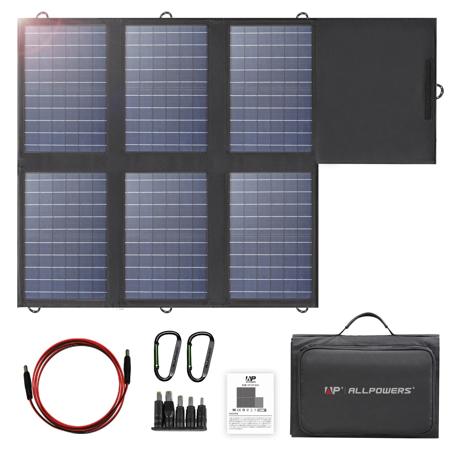 ALLPOWERS 60W Foldable Solar Panel Charger with USB-C & USB-A Ports for Powerstation Camping Laptop Phone Riding Polycrystalline Silicon