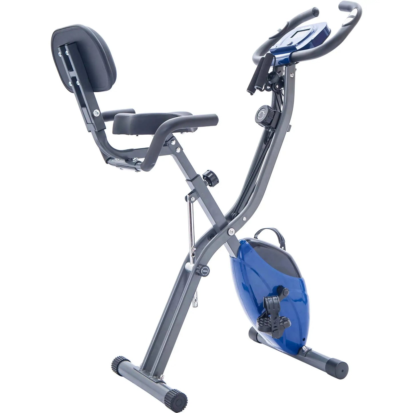Metal Folding Exercise Bike Upright and Horizontal X Bike Home Fitness with 10 Adjustable Levels Resistance Arm Bands Backrest