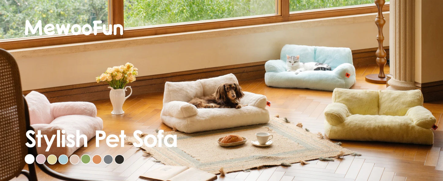 Mewoofun Pet Couch Bed Washable Fluffy Cat or Dog Bed for Medium Small up to 25 Lbs Black White Beige - 26x19x13 Inch