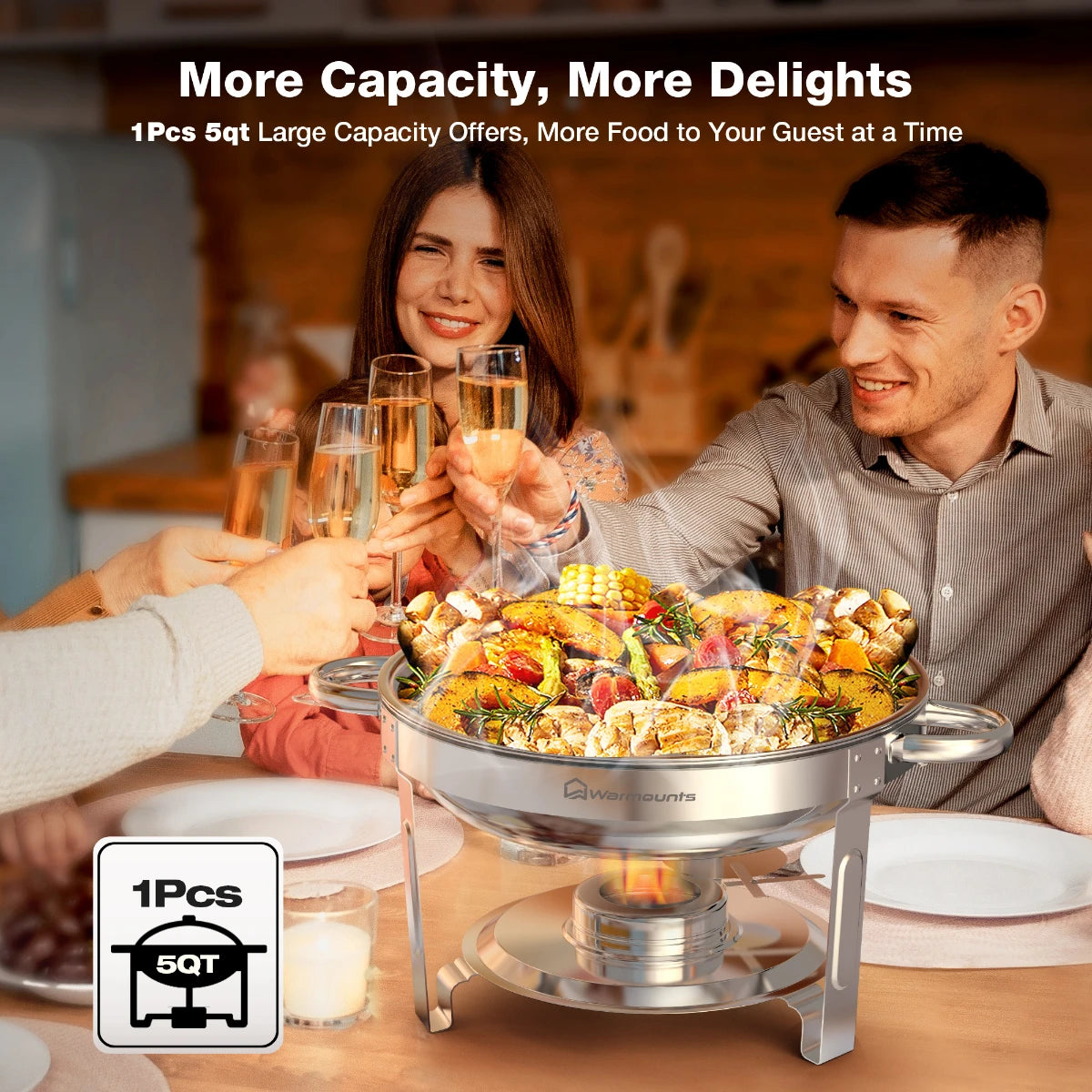 round Chafing Dish Warmer Container Set with Stainless Steel Lid for Party Catering Hotel Buffet Food Warm Pan 1/2/4/6 Pack Options