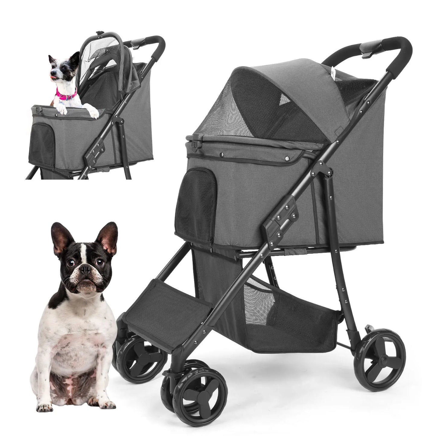 Wedyvko Pet Stroller 360 Rotate Wheels Dog Carrier with Brakes And Basket for Small to Medium Sized Dogs Breathable Metal Frame