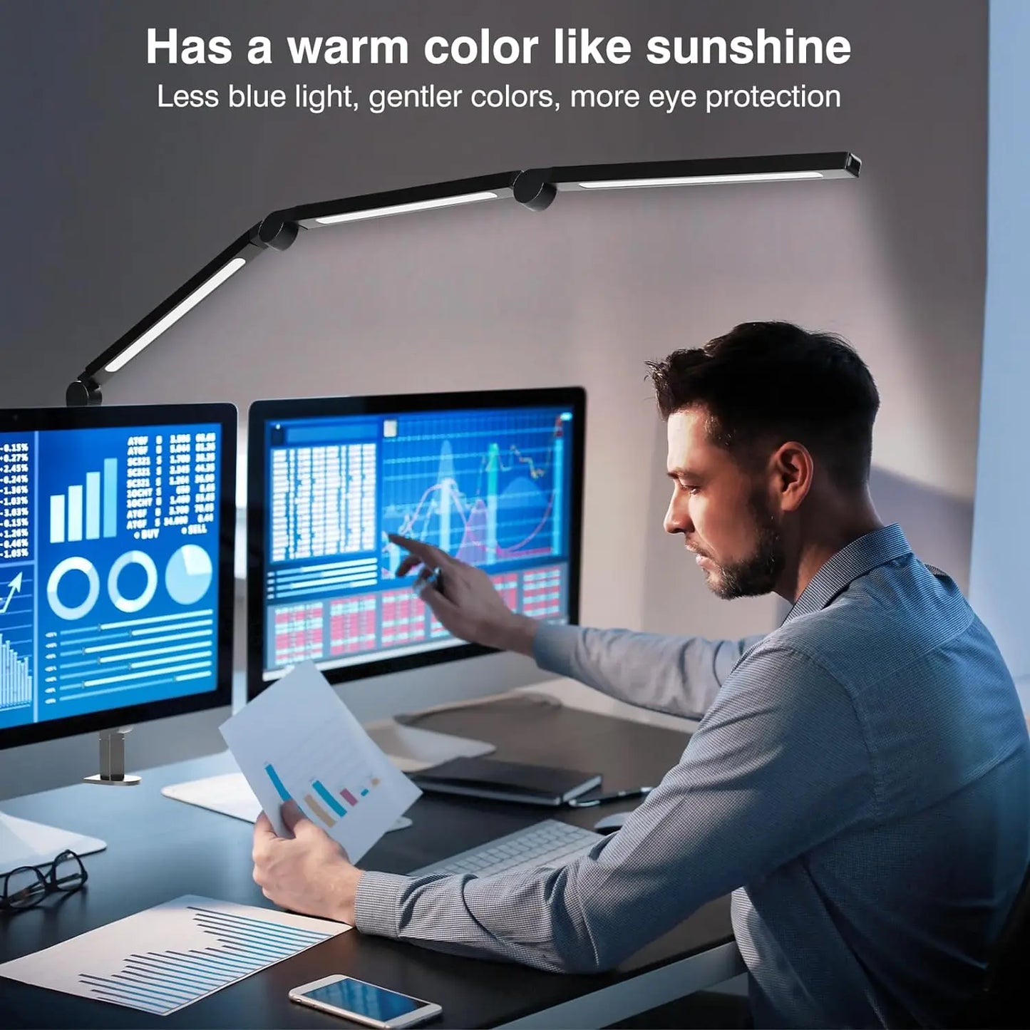 LED Desk Lamp with Clip, Multi-Angle Flexible 4-Segment 3-Light Source Office Desk Lamp, Table Lamp for Home Office Studio