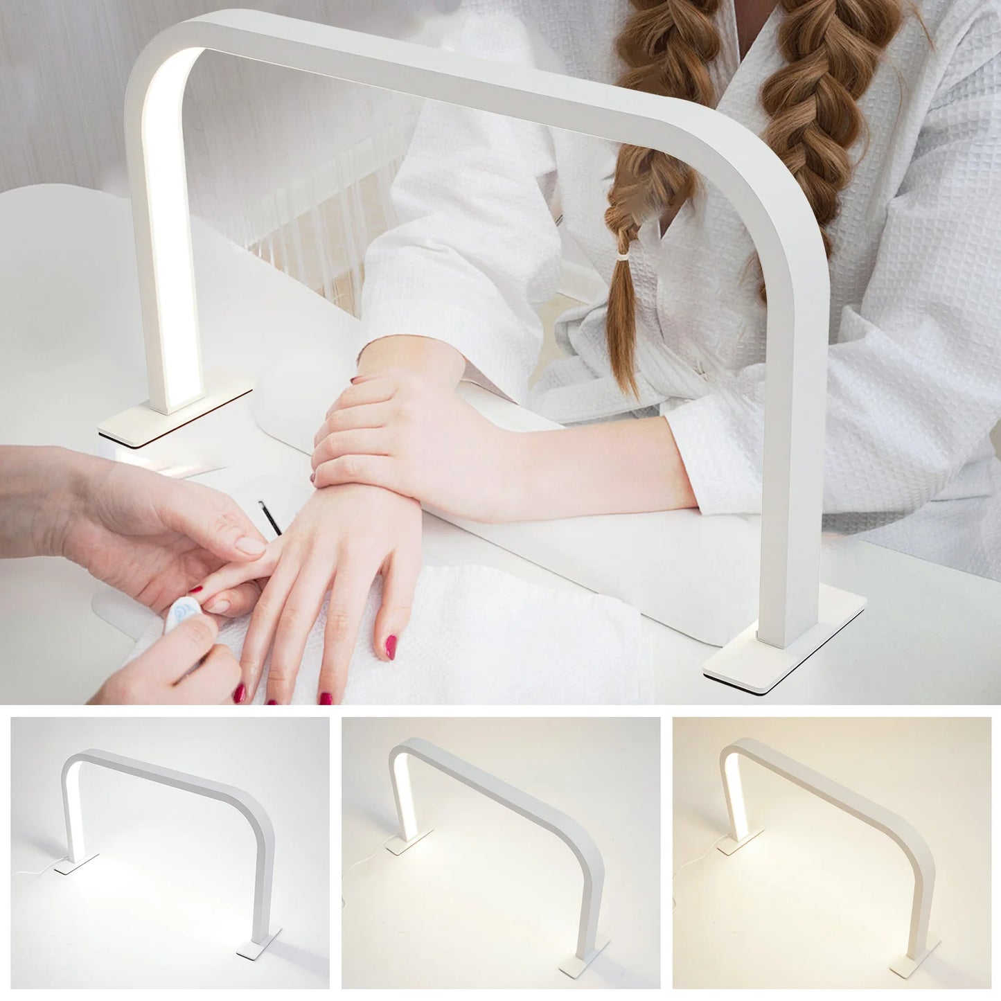 Adjustable Nail Desk Lamp 36W LED Task Light with 10 Brightness Levels Gooseneck 1600LM for Salon Home White Aluminum Body