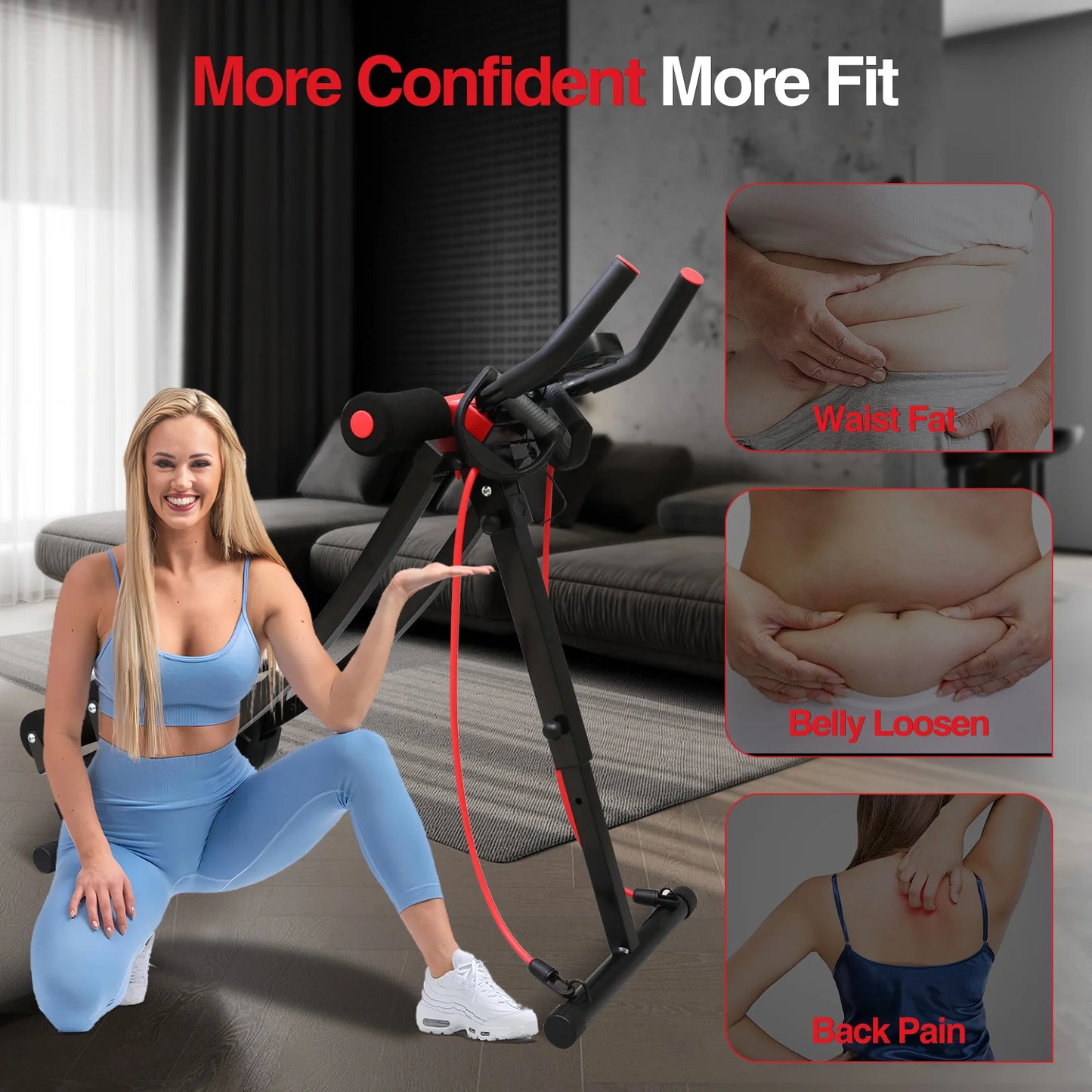 Adjustable Dual Track Ab Cruncher Fitness Machine Home Gym Equipment Waist Trainer Foldable Abdominal Roller 440 Pounds Capacity