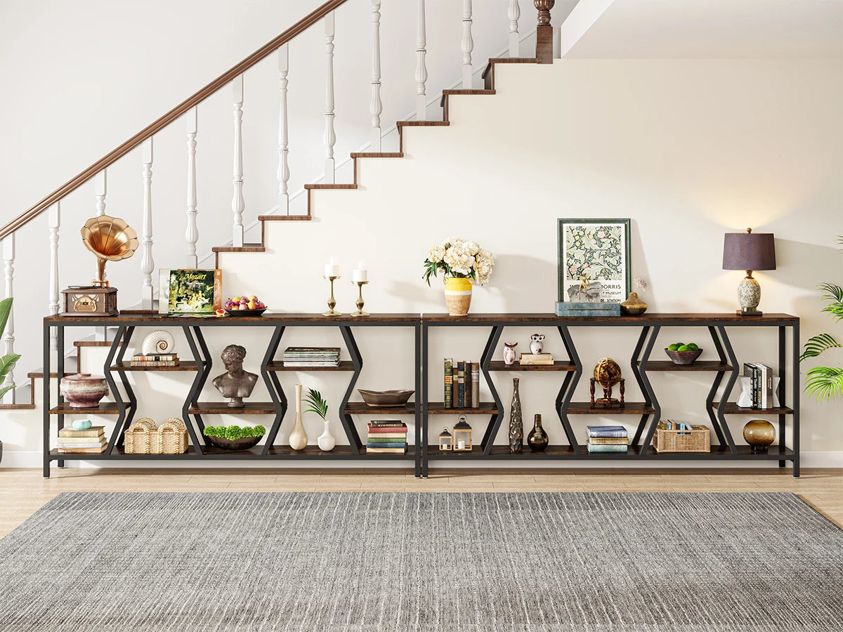 Tribesigns 70.9 Inch Sofa Console Table with 4-Tier Wood Storage Shelves Industrial Style Extra Long Narrow Entryway Accent Table