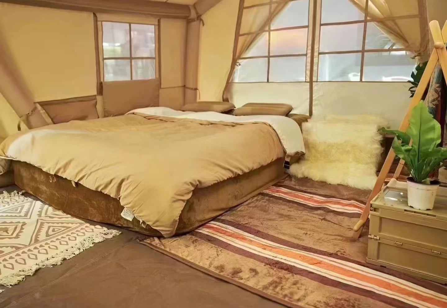 Large Inflatable Tent 135 SQFT for 8 to 10 Person Four Season Waterproof Quick Setup Cabin Tent with Reflective Mylar 600D Oxford Material