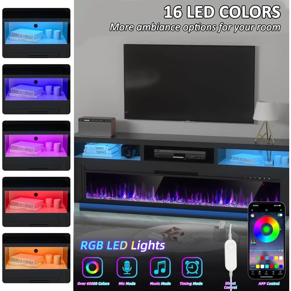 Hign-concerned Electric Fireplace TV Stand With LED Lights