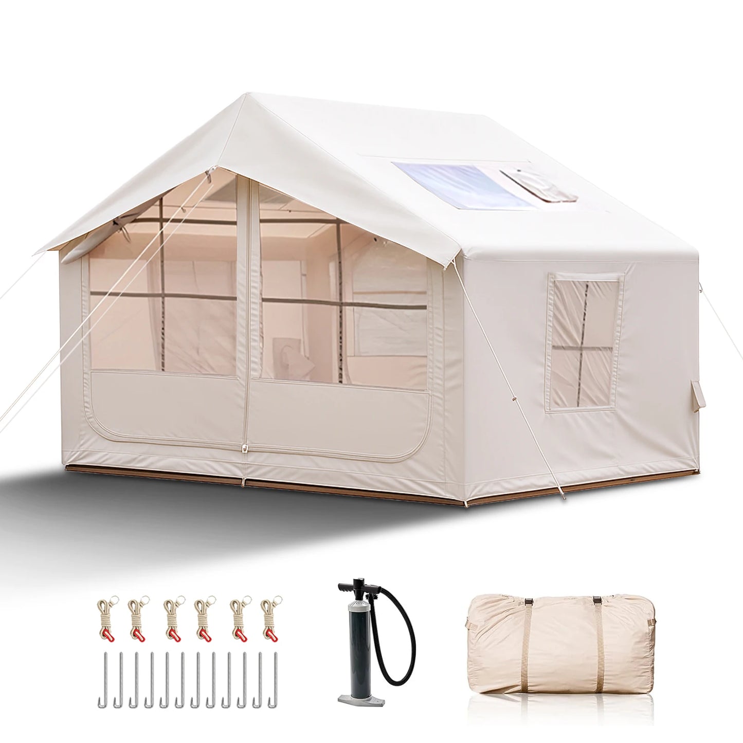 80.7 Square Feet Inflatable Glamping Tent with Air Conditioning Vent Waterproof Oxford Fabric Camping Shelter for 5 to 8 People
