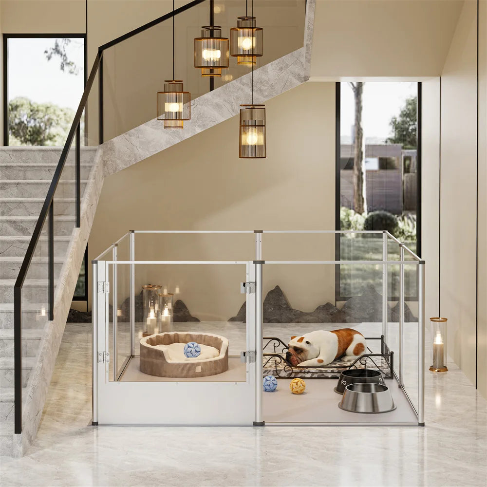 Extra Large Dog Playpen Acrylic Enclosure Pet Animal Bunny Ferret Dog Fence Cage Pet Whelping Box with Waterproof Fertility Pad