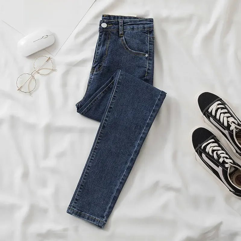 Black Grey Jeans Women's Slimming Cropped Pants Chic Versatile Student Short Trousers Long Pants Slim Fit Sihouette Smoothing