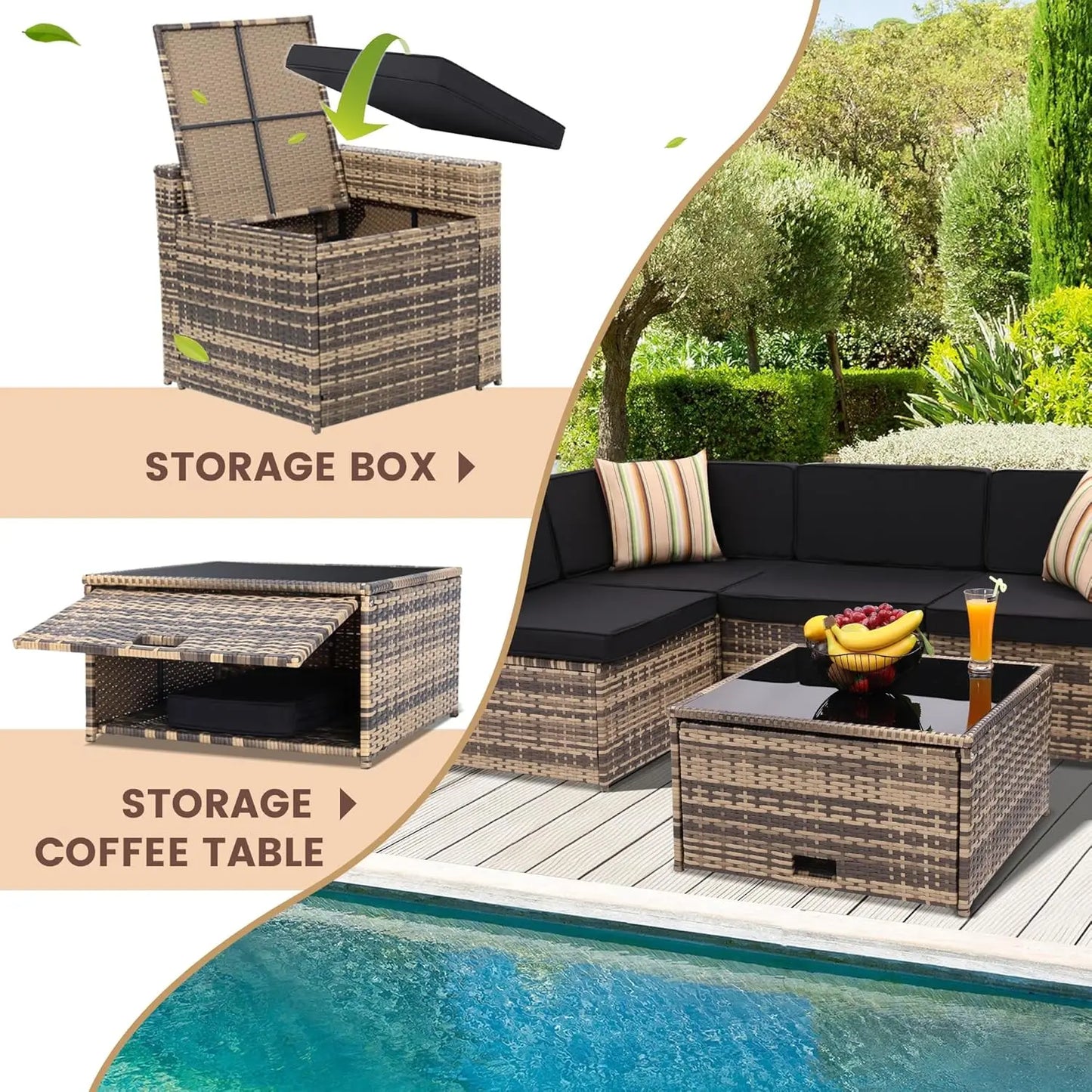 8 Pieces Outdoor Wicker Rattan Patio Furniture Sectional Set