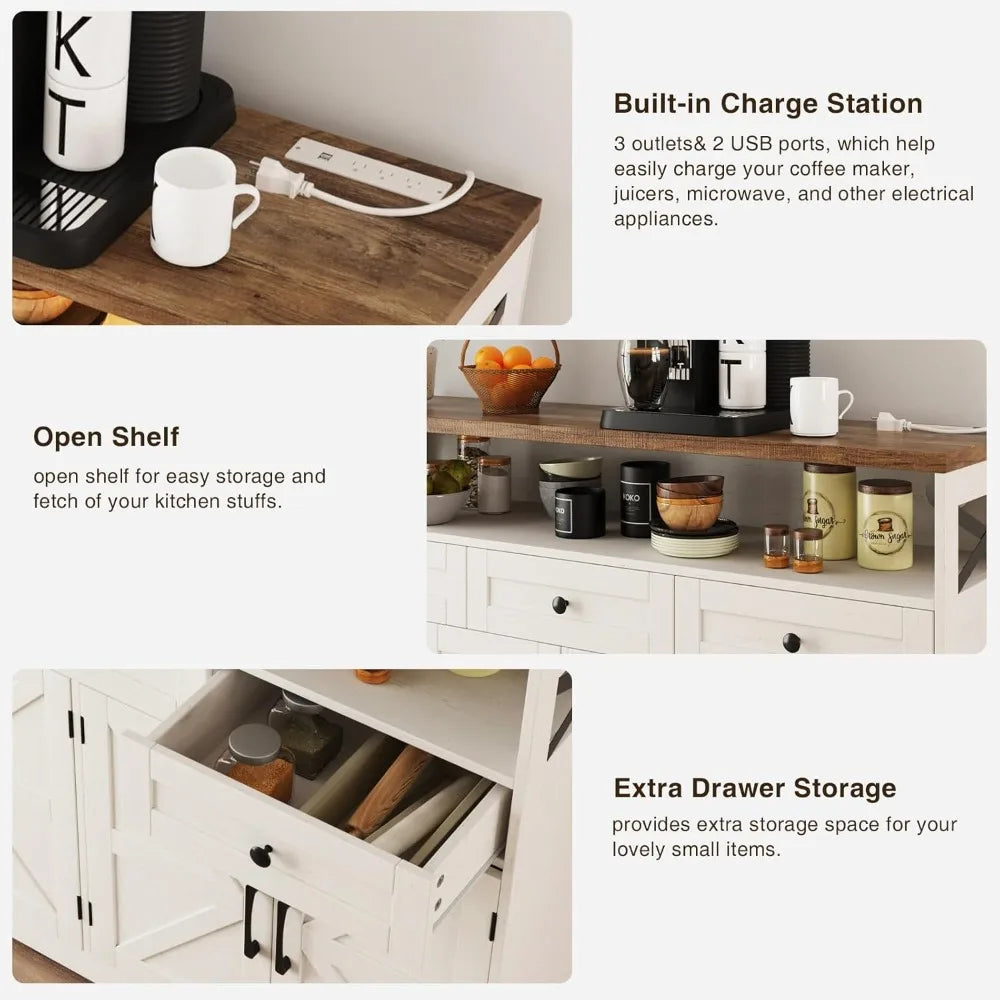 Farmhouse Buffet Cabinet with Drawers & Open Shelf Storage