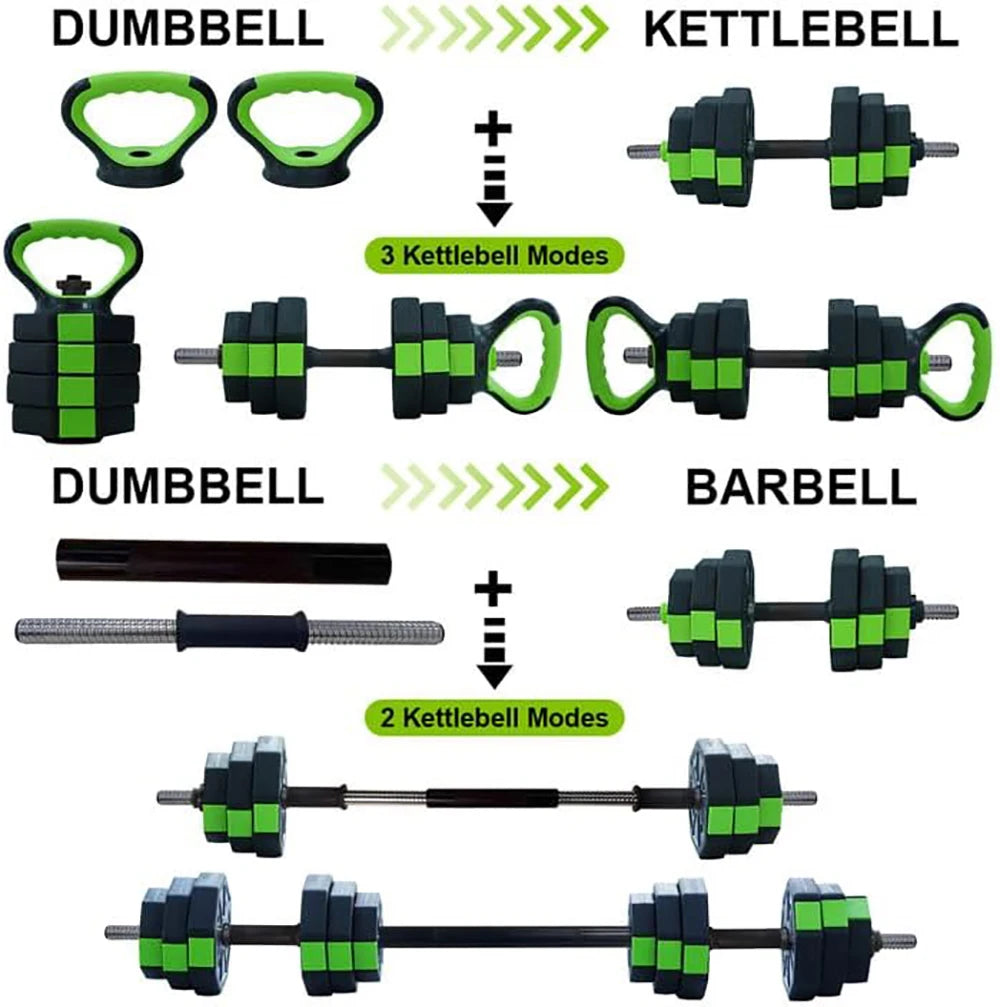 4 In 1 Adjustable Dumbbell Set 44lbs with Iron Handle Kettlebell Barbell and Push Up Stand for Home Gym Strength Training Equipment