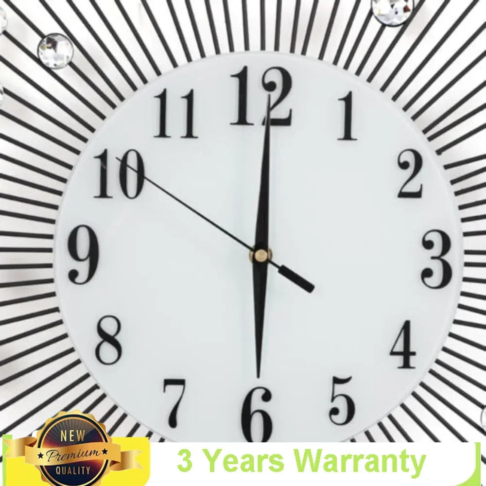 3D Large Metal Sunburst Wall Clock Luxury Battery Operated Modern Round Diamond Art 60x60cm Home Decor