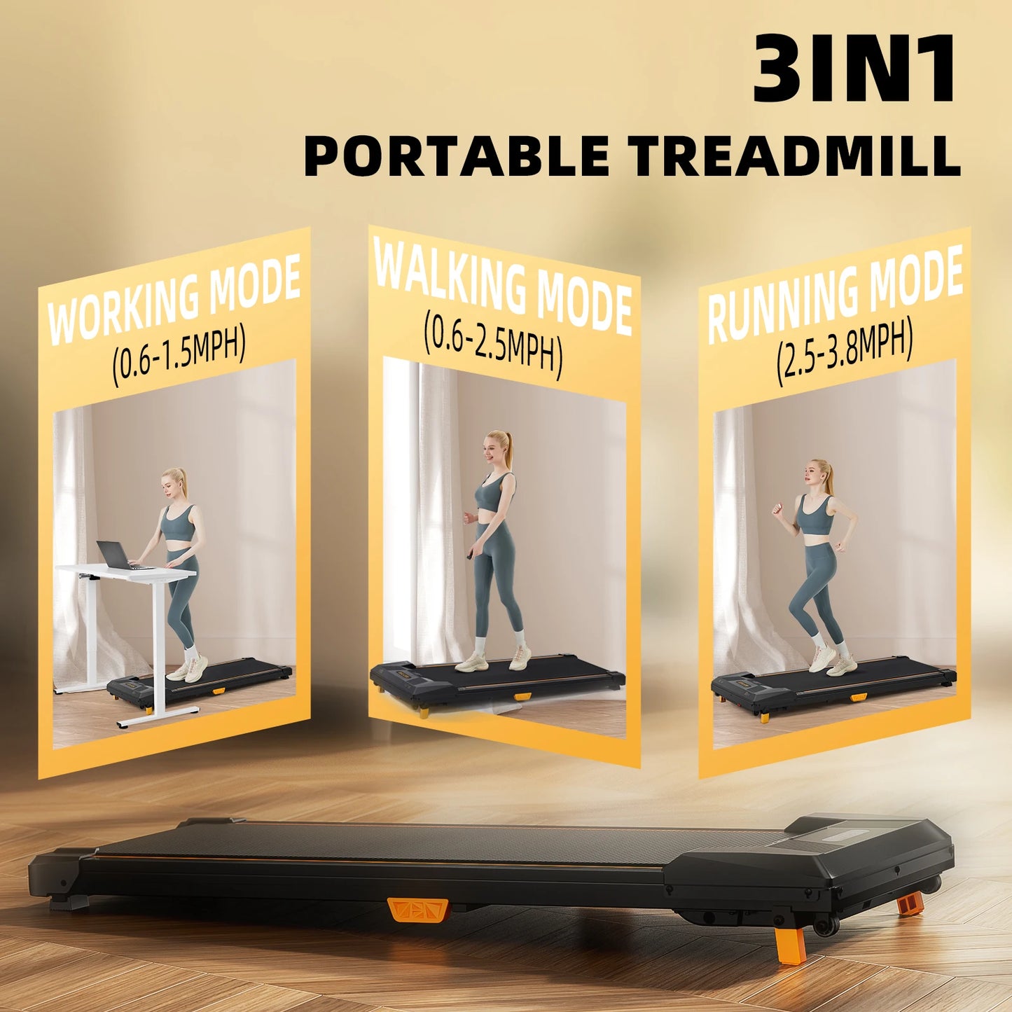 Under Desk Treadmill Incline Walking Pad 330lbs Capacity 2.5HP Portable Treadmill for Home Compact Mini Fitness Equipment