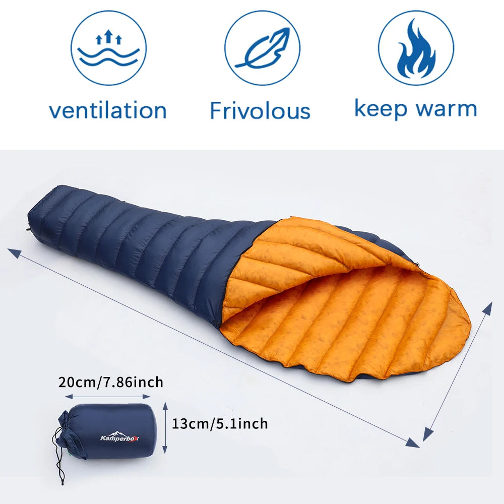 Kamperbox Ultralight Down Sleeping Bag UL250 for Camping Outdoor Adult Duck Down Filled Mummy Style 3 Season Spring Autumn Winter