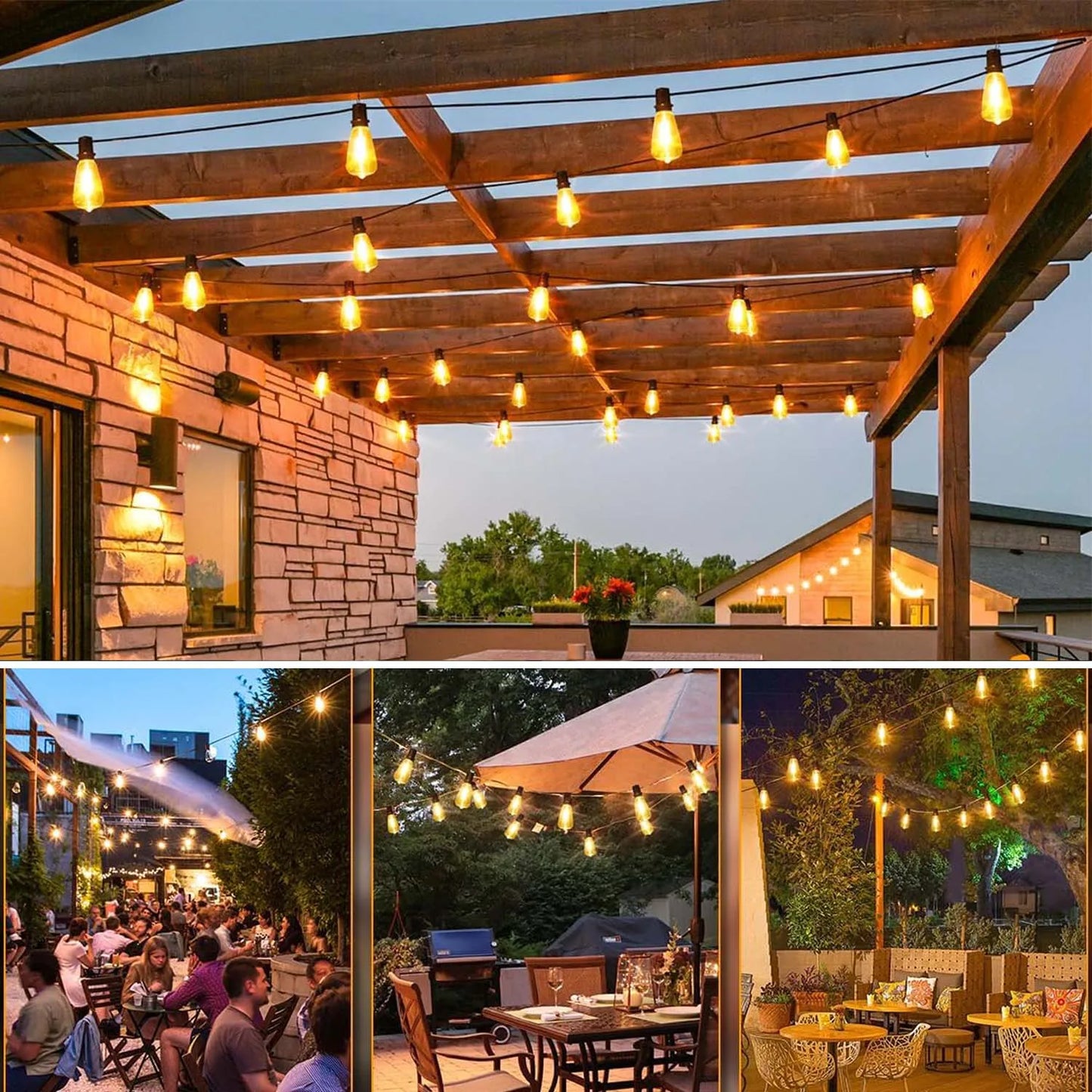 ST38 String Lights Outdoor 28FT 1/2/3 Pack with US Plug 10+1 LED Patio Fairy Garden Lamps for Home Xmas New Year Party Halloween