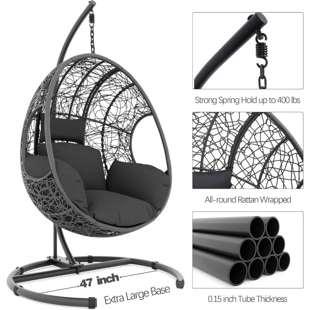 XMSJ Wicker Egg Chair Swing With Stand 400 Lb Capacity