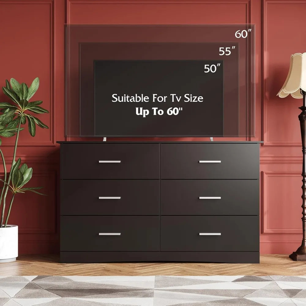 Oak Wood Dresser Six Drawer Minimalist Bedroom Storage