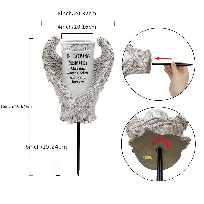 Waterproof Garden Statue with Spiked Angel Wings for Tomb Decoration Resin Cemetery Gift to Commemorate