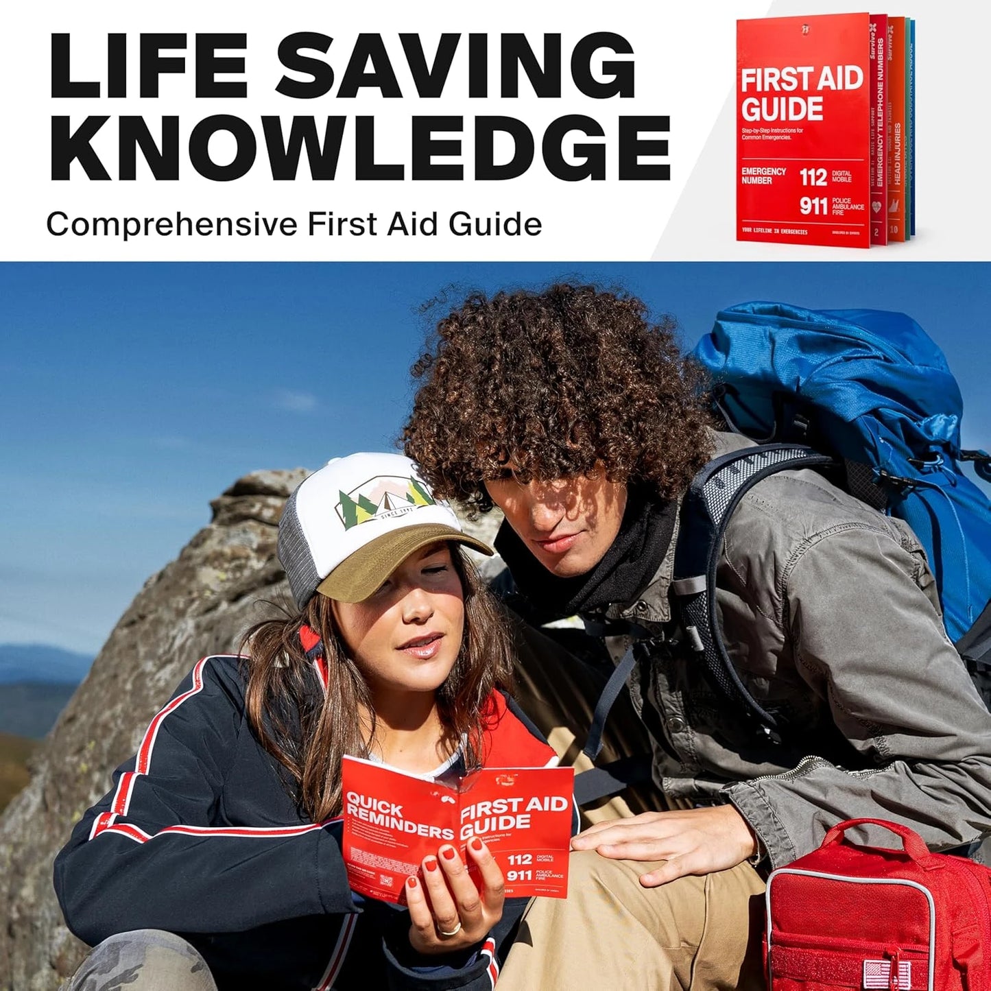 Large First Aid Kit for Car, Camping, Backpacking and Outdoors - Includes Zip Stitch Wound Closure Strips