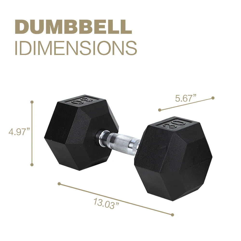 30LB Rubber Coated Solid Cast Iron Dumbbell with Contoured Chrome Handle for Home Gym Strength Training