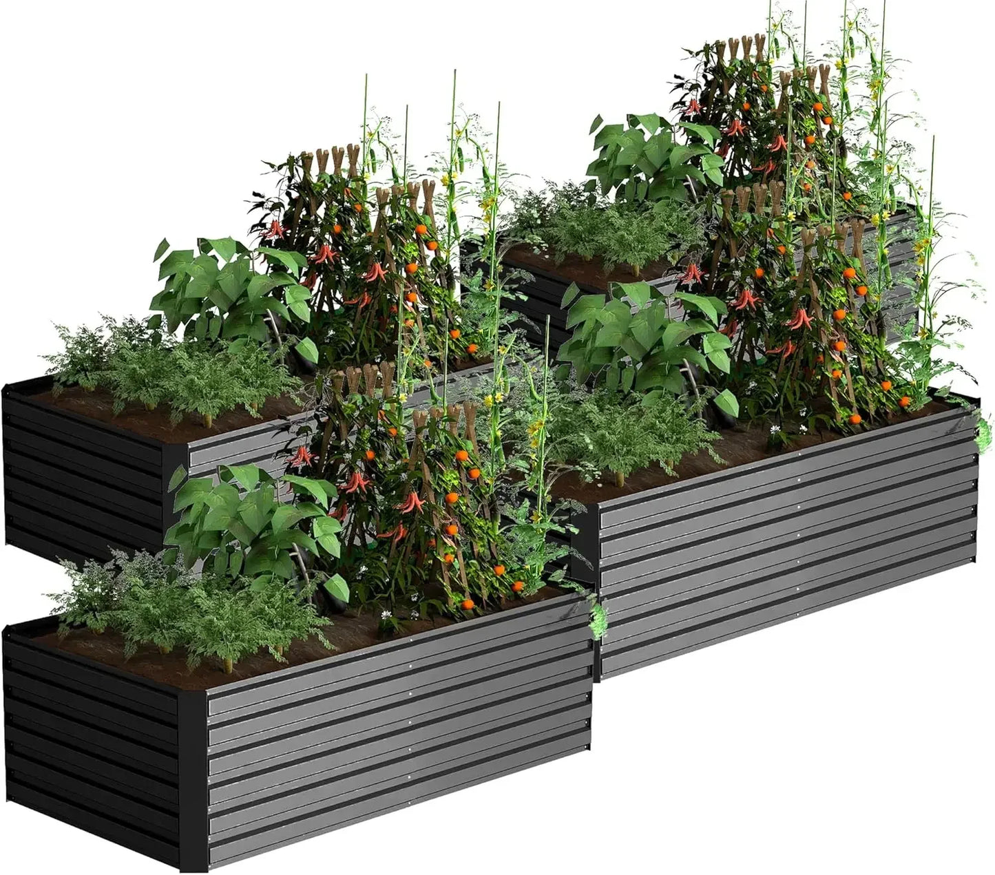 4pcs 8x4x2ft Galvanized Raised Garden Bed Deep Root Planter
