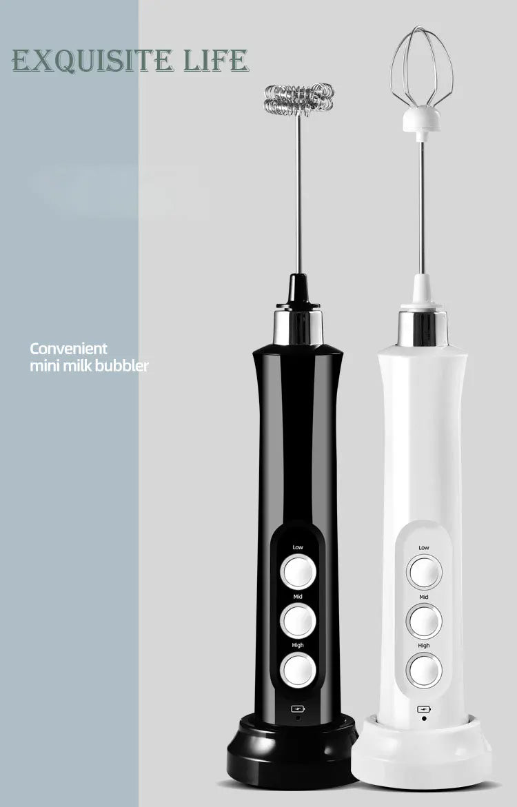 3-in-1 Wireless Electric Handheld Milk Frother Foam Whisk Maker for Coffee Cappuccino Mini Froth Mixer Foamer with Rechargeable Battery