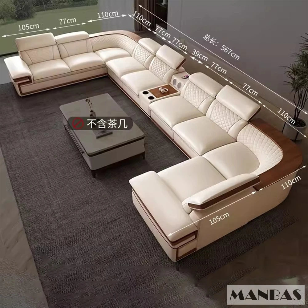 MINGDIBAO Premium Italian Genuine Leather Sofa Set with Bluetooth