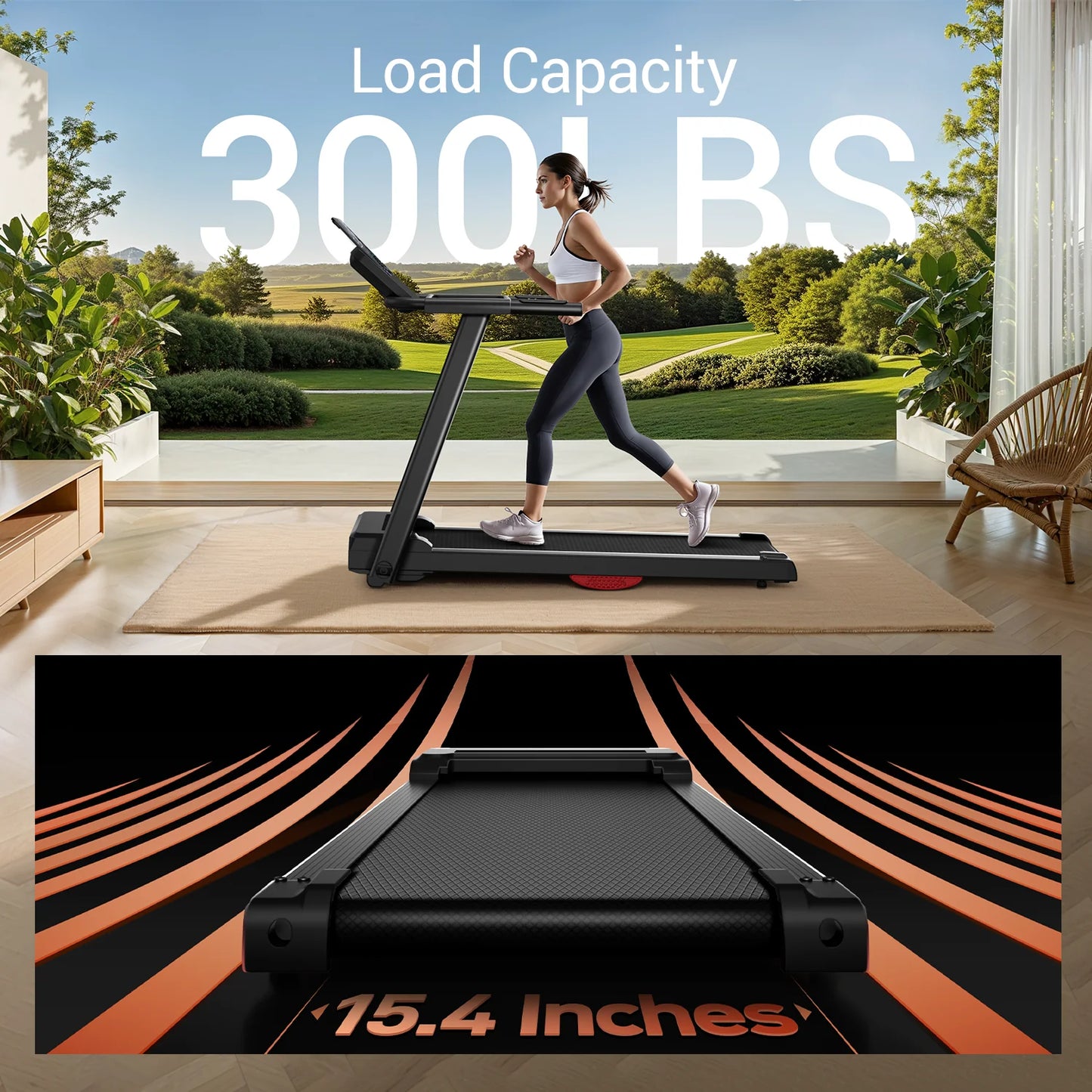 3.0HP Brushless Foldable Treadmill for Home Use 300LB Capacity with Heart Rate Monitor and Dual Shock Absorption