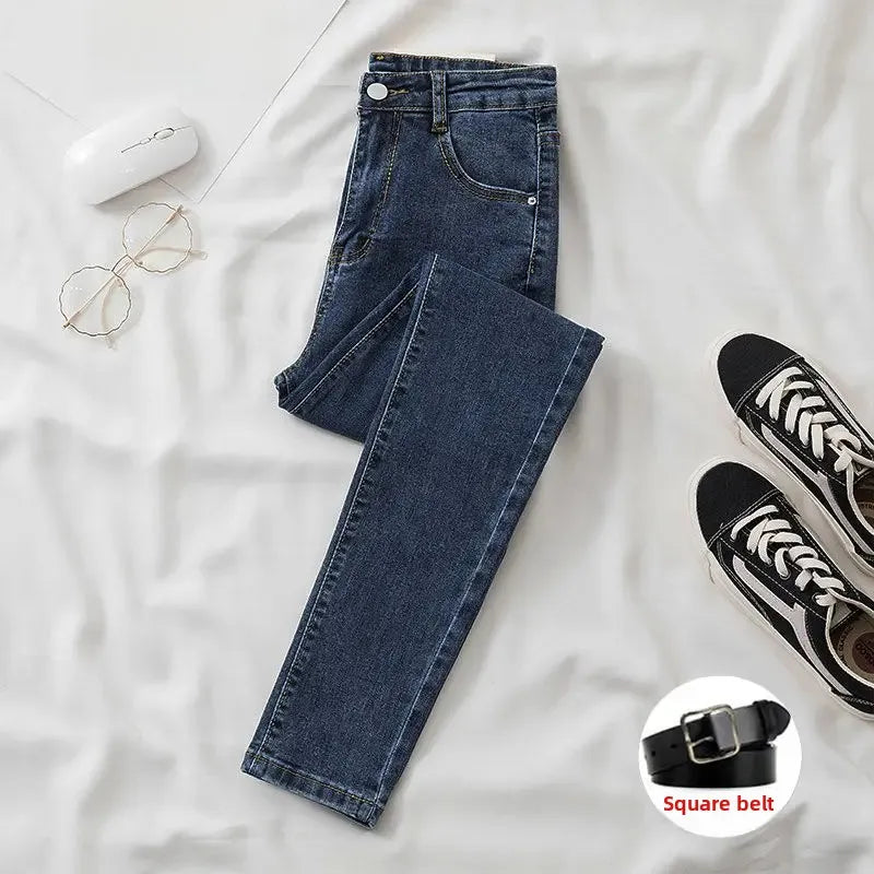 Black Grey Jeans Women's Slimming Cropped Pants Chic Versatile Student Short Trousers Long Pants Slim Fit Sihouette Smoothing