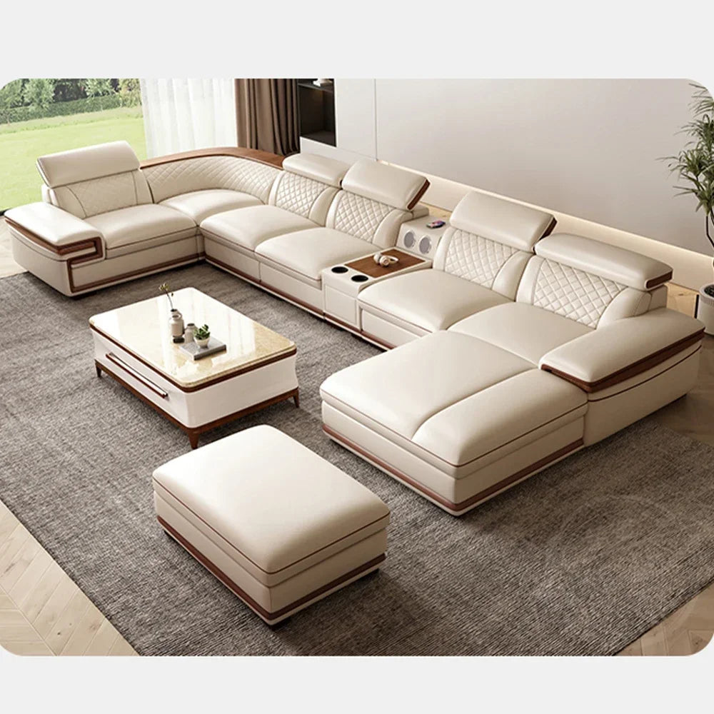 MINGDIBAO Premium Italian Genuine Leather Sofa Set with Bluetooth