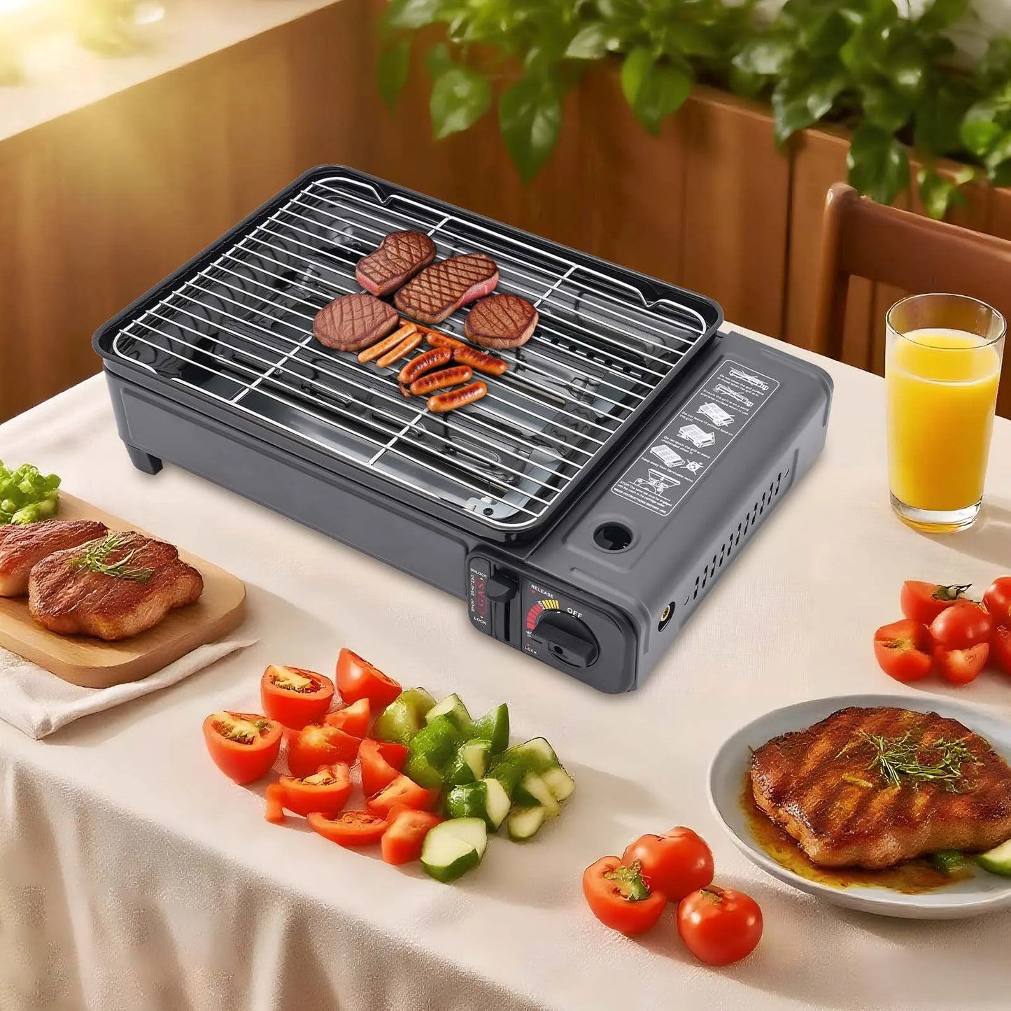 Portable Butane Grill Stove for Camping Free Standing BBQ with Grilling Net And Carry Case - Cooking Gas Stove with Heat Resistance Features