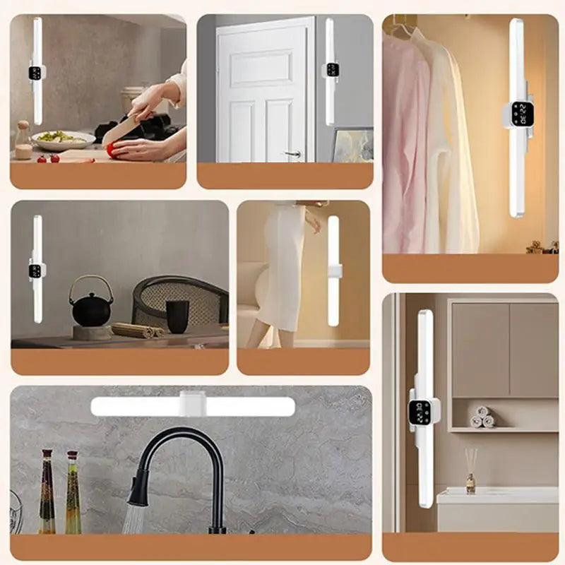 LED under Cabinet Lighting Magnetic Wall Lamp with Clock 3 Color Temperature Kitchen Closet Light Animal Shape Eye-Catching Night Light