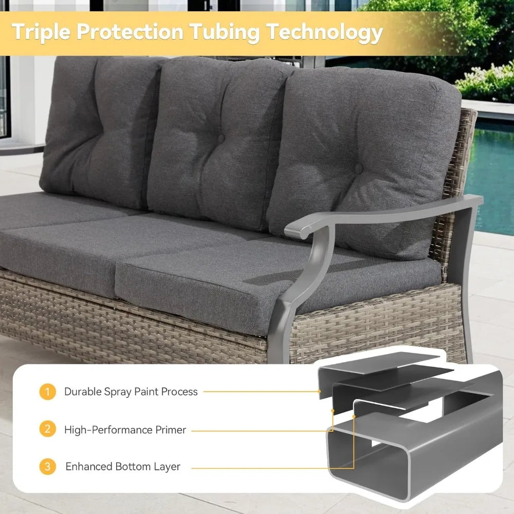 7 Pieces Metal Patio Furniture Set Outdoor Conversation Set Sectional Sofa with Swivel Chairs for Garden Deck Backyard