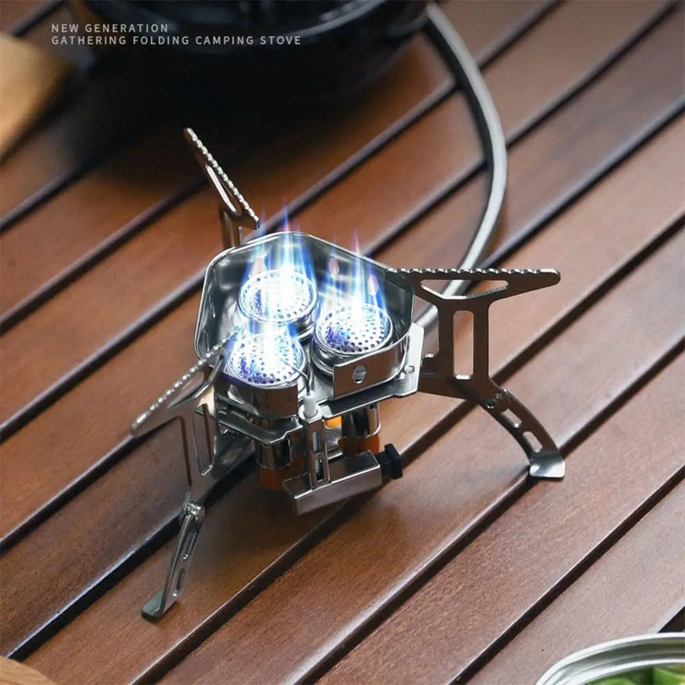 3-Core Burner Camping Stove with Folding Windscreen Set