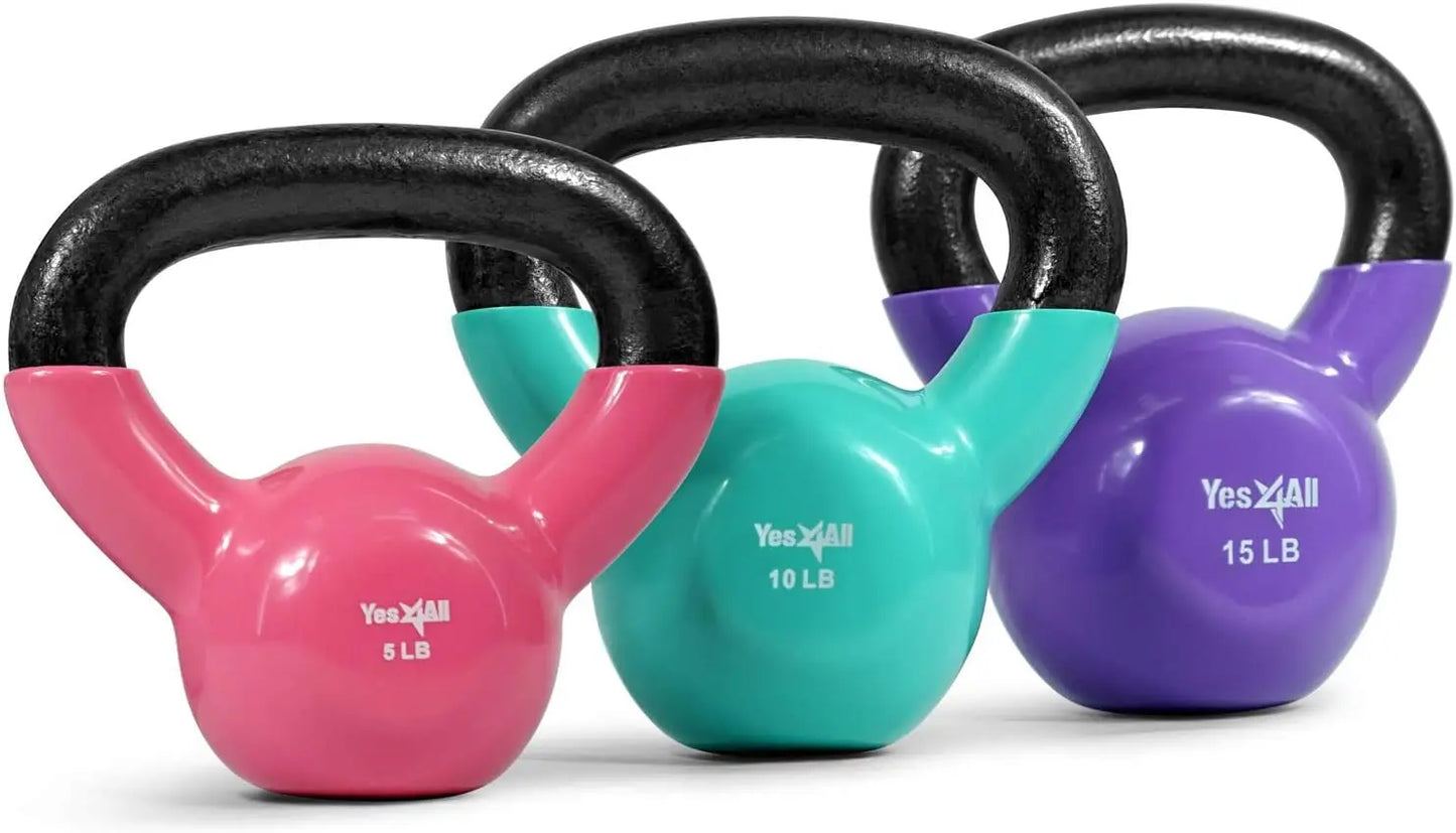 Kettlebell Set Vinyl Coated Weights Combo for Full Body Workout Push Up and Grip Strength Training Multicolor