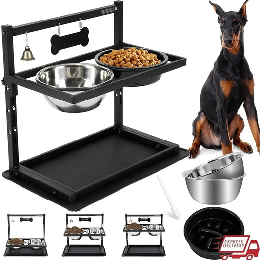 Hign-concerned Adjustable Height Slow Feeder Dog Bowl