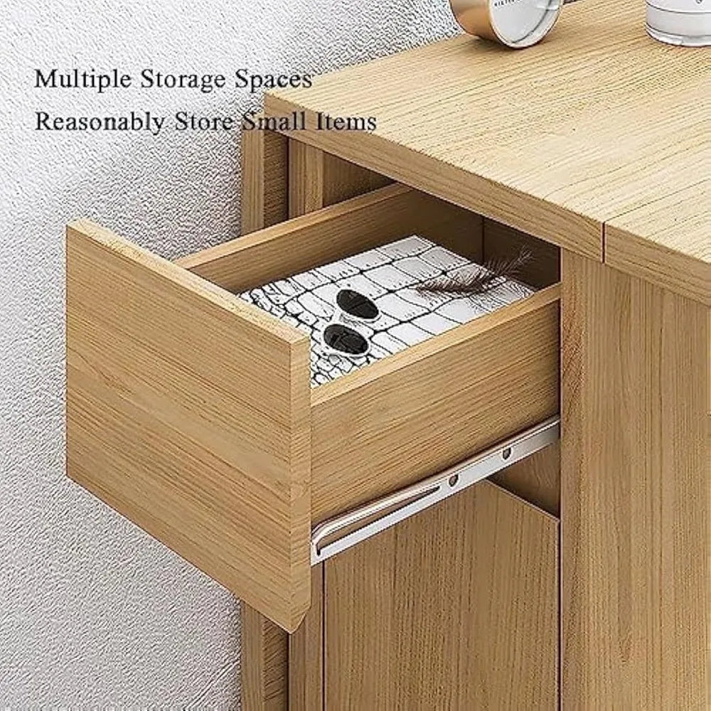 Modern Wooden Foldable Dining Table Set, 55.11cm x 31.4cm x 2cm, Kitchen & Dining Room Set, 4 Chairs, Storage Drawer