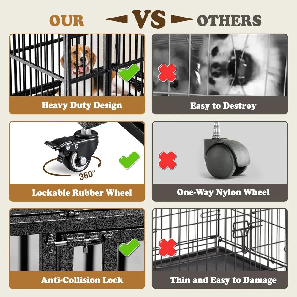 Dog Crate with Removable Tray Indestructible Steel Kennel