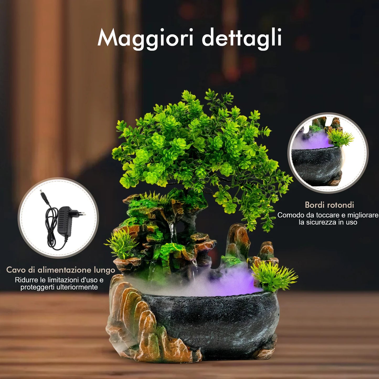 Resin Desktop Fountain With Light Base Power Line Tabletop Mountain Waterfall Rockery Decorative Ornament For Indoor