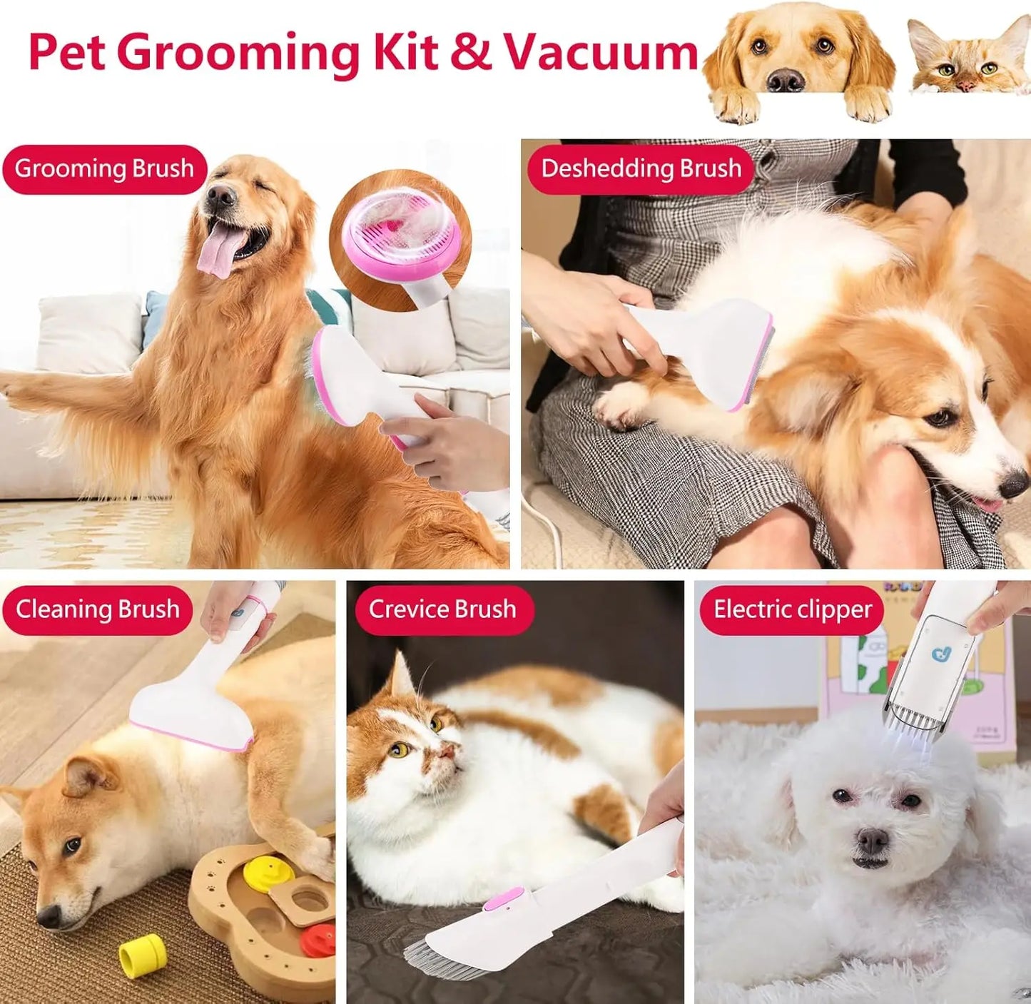 Pet Grooming Vacuum, Dog Hair Vacuum Groomer, Multi-Functional Pet Grooming Kits Dog Hair Vacuum For Dogs, Cats & More