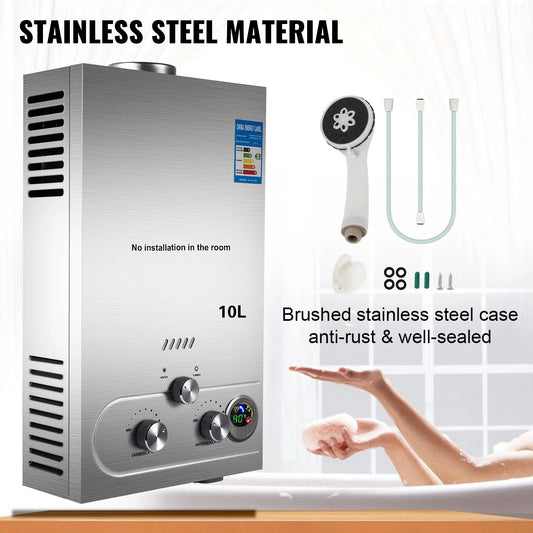 VEVOR Stainless Steel Tankless Gas Water Heater LPG Propane Boiler 6L-18L for Home Kitchen Demand Hot Water