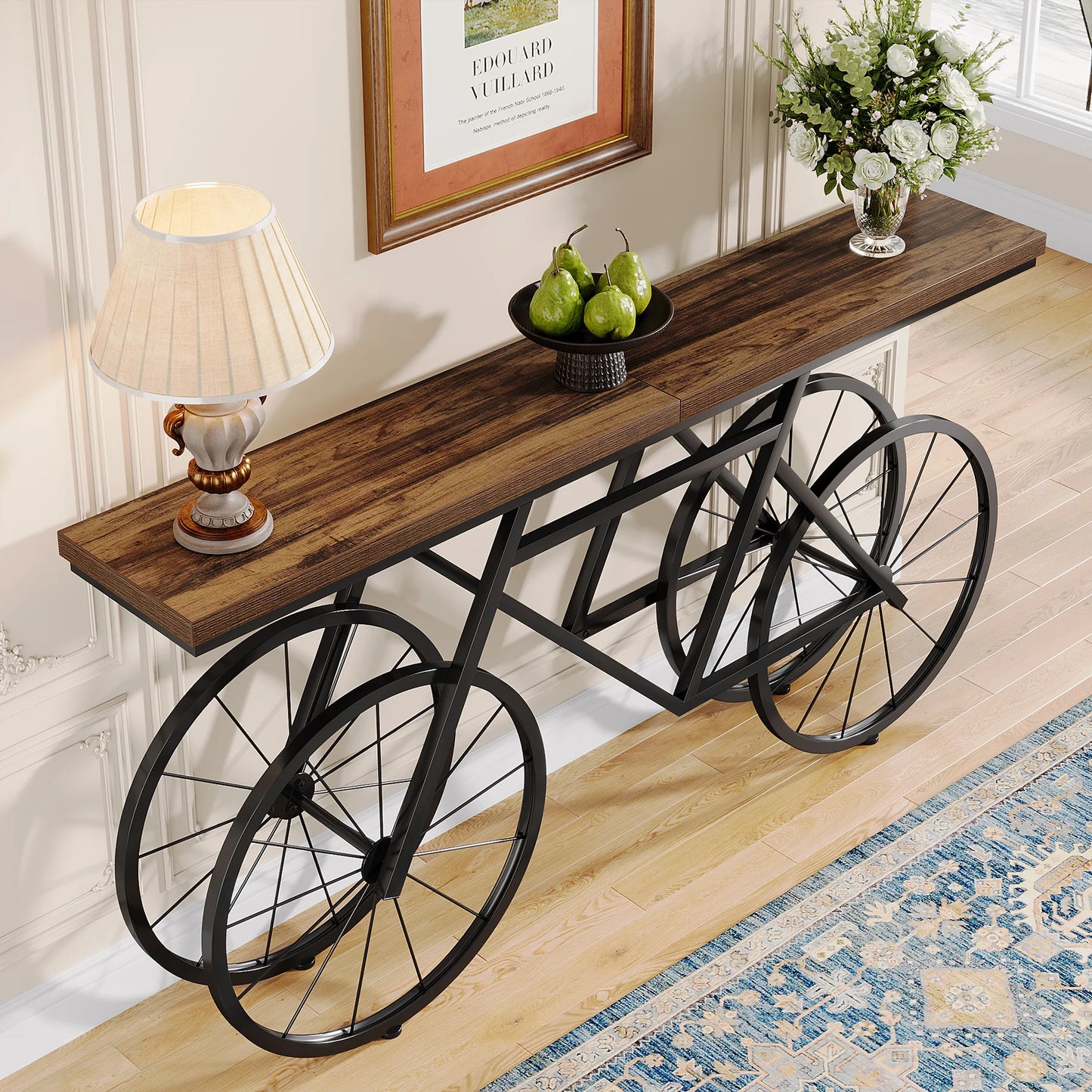 Tribesigns 70.9 Inch Extra Long Sofa Console Table with Metal Base Industrial Style Antique Finish for Living Room