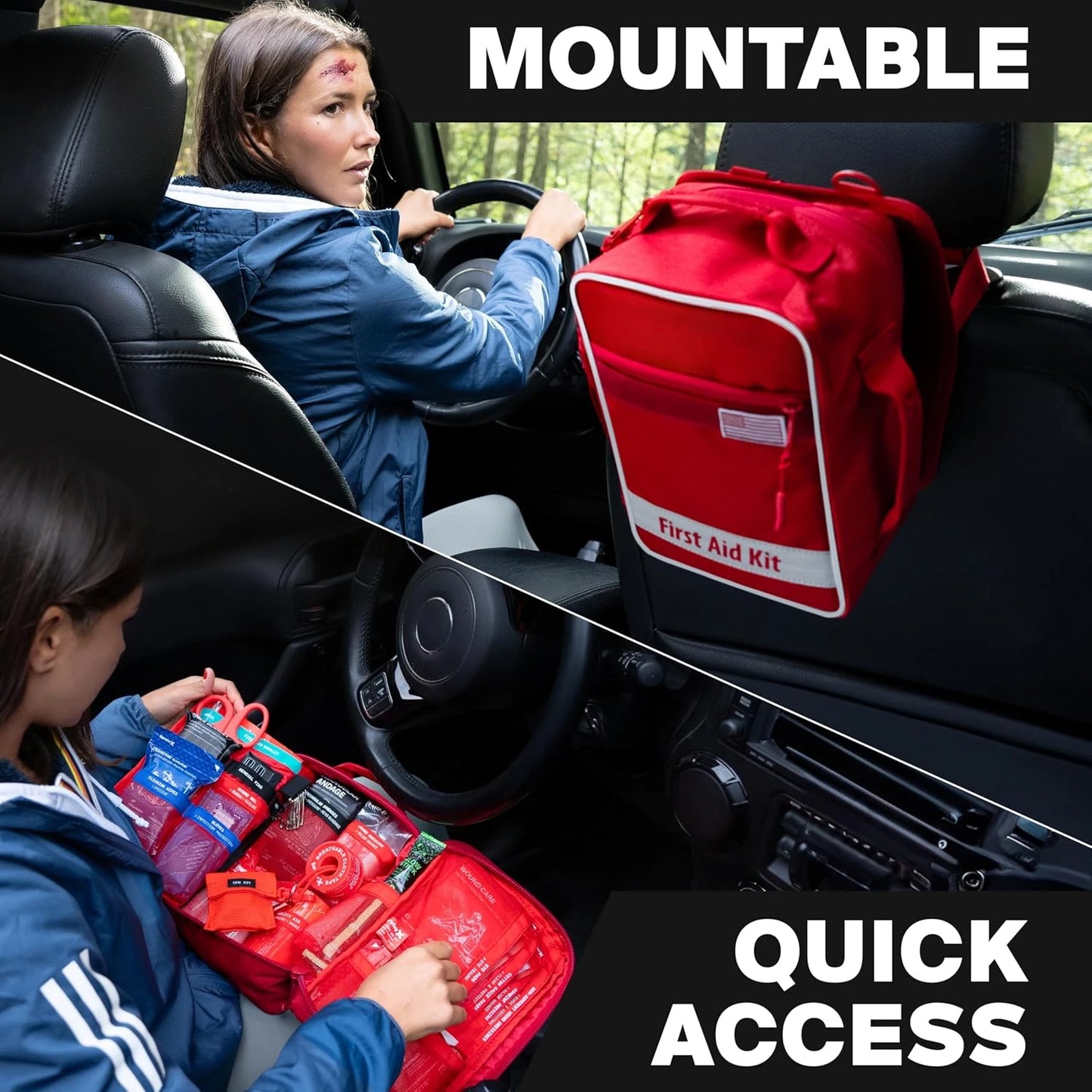 Large First Aid Kit for Car, Camping, Backpacking and Outdoors - Includes Zip Stitch Wound Closure Strips