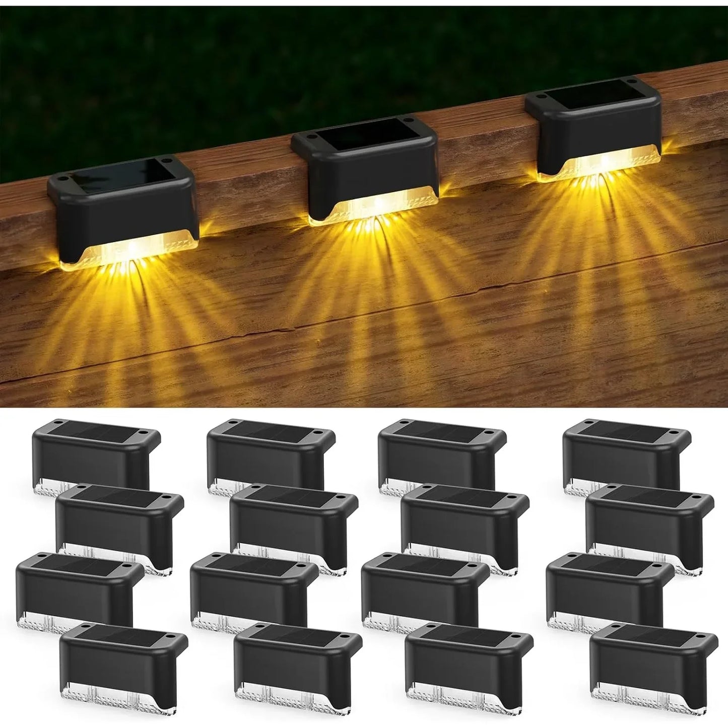 16-Pack Outdoor Solar Deck Lamp For Outdoor Stairs, Steps, Fences, Yards, Patios And Paths LED Light (Warm White)