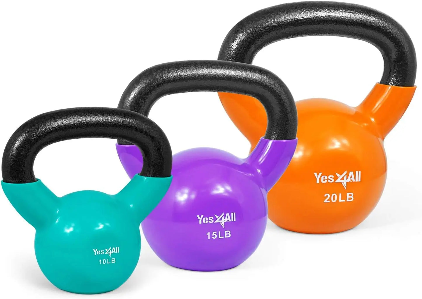 Kettlebell Set Vinyl Coated Weights Combo for Full Body Workout Push Up and Grip Strength Training Multicolor