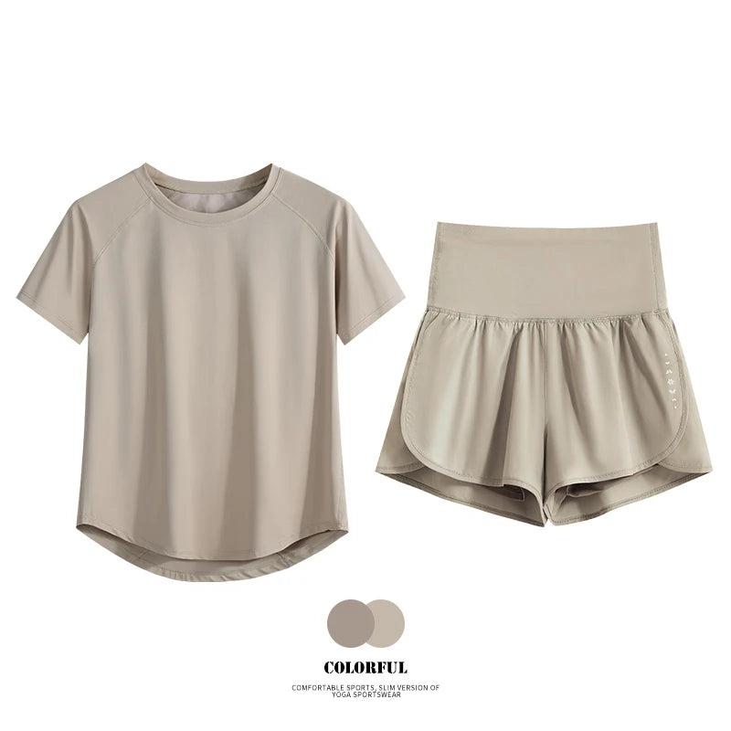 DRUR Women Yoga Set 2 Piece Fitness Wear Running Shorts